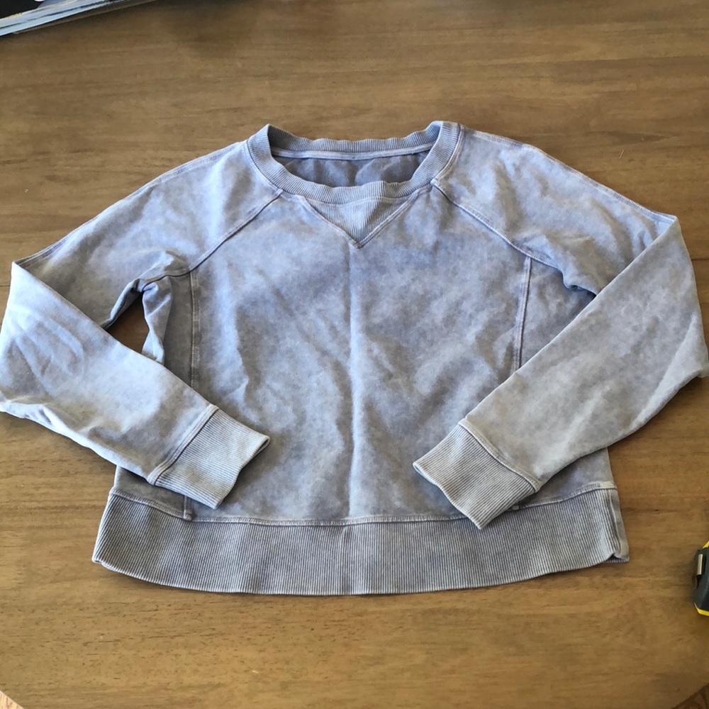 Lululemon, Ready to Roll crewneck, tan gray tie dye purple undertone, size 2